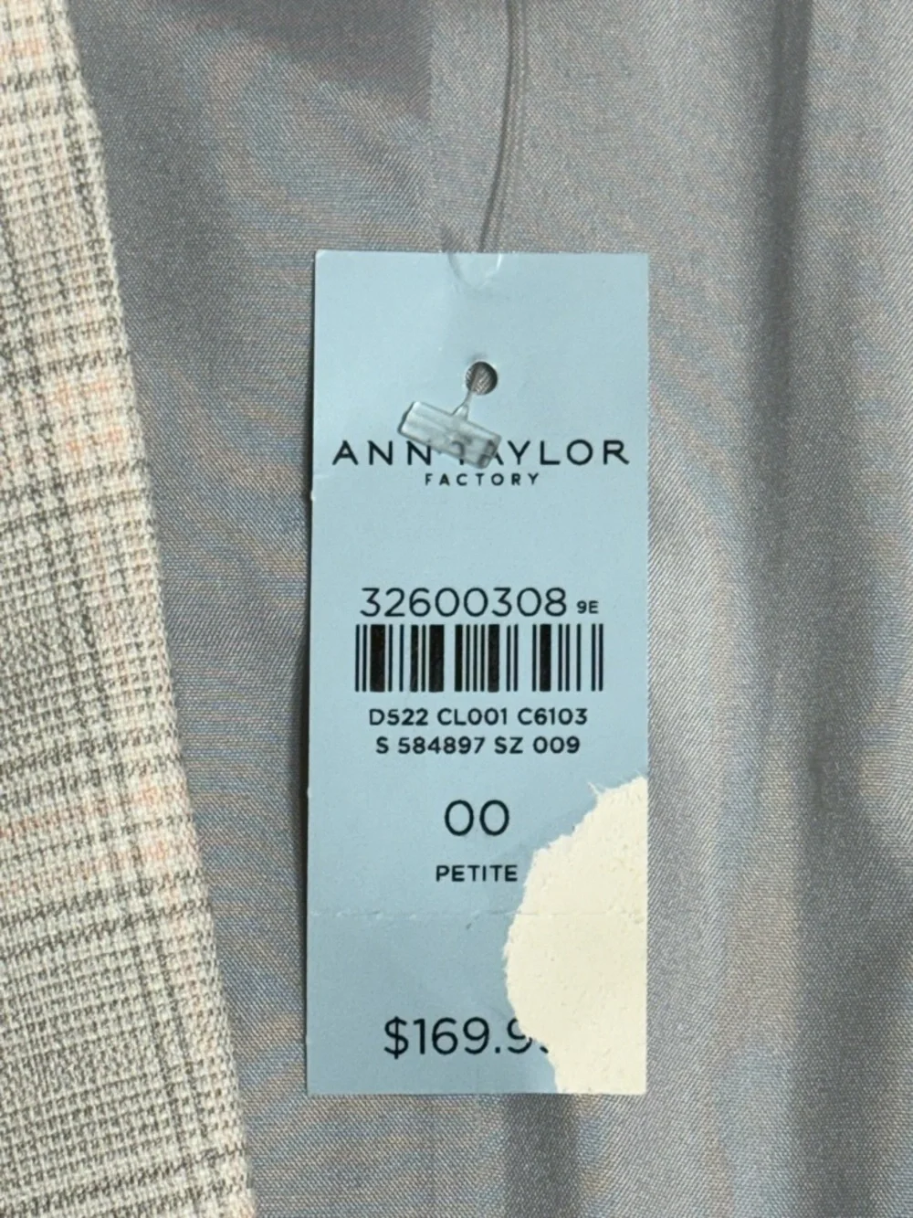 NWT Ann Taylor Factory Petite Light Grey Light Pink Plaid Blazer Size 00P - Picture 5 of 8